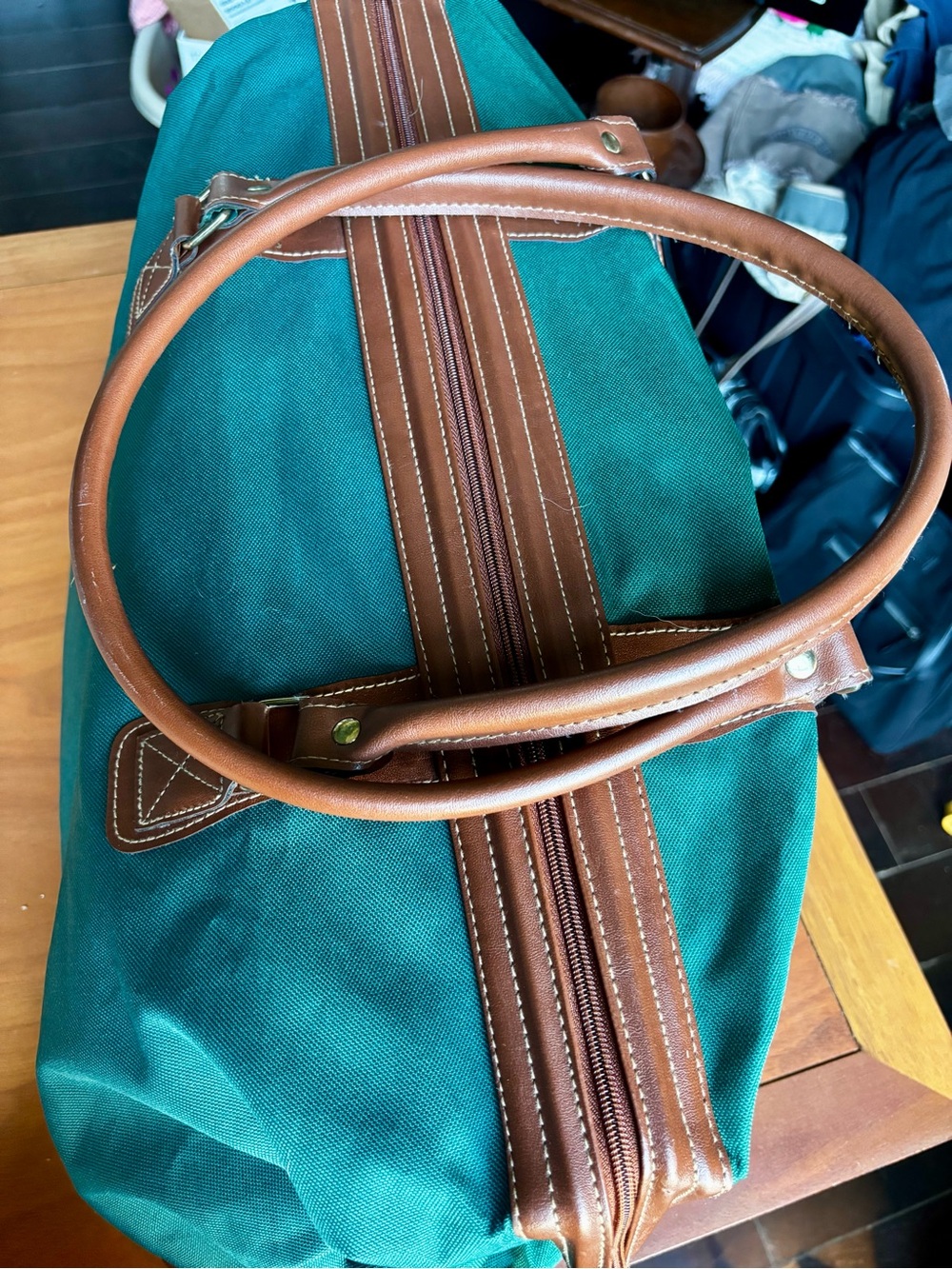 VTG iconic Polo Ralph Lauren Green Canvas Travel Tote with Brown Leather Trim - Picture 3 of 9